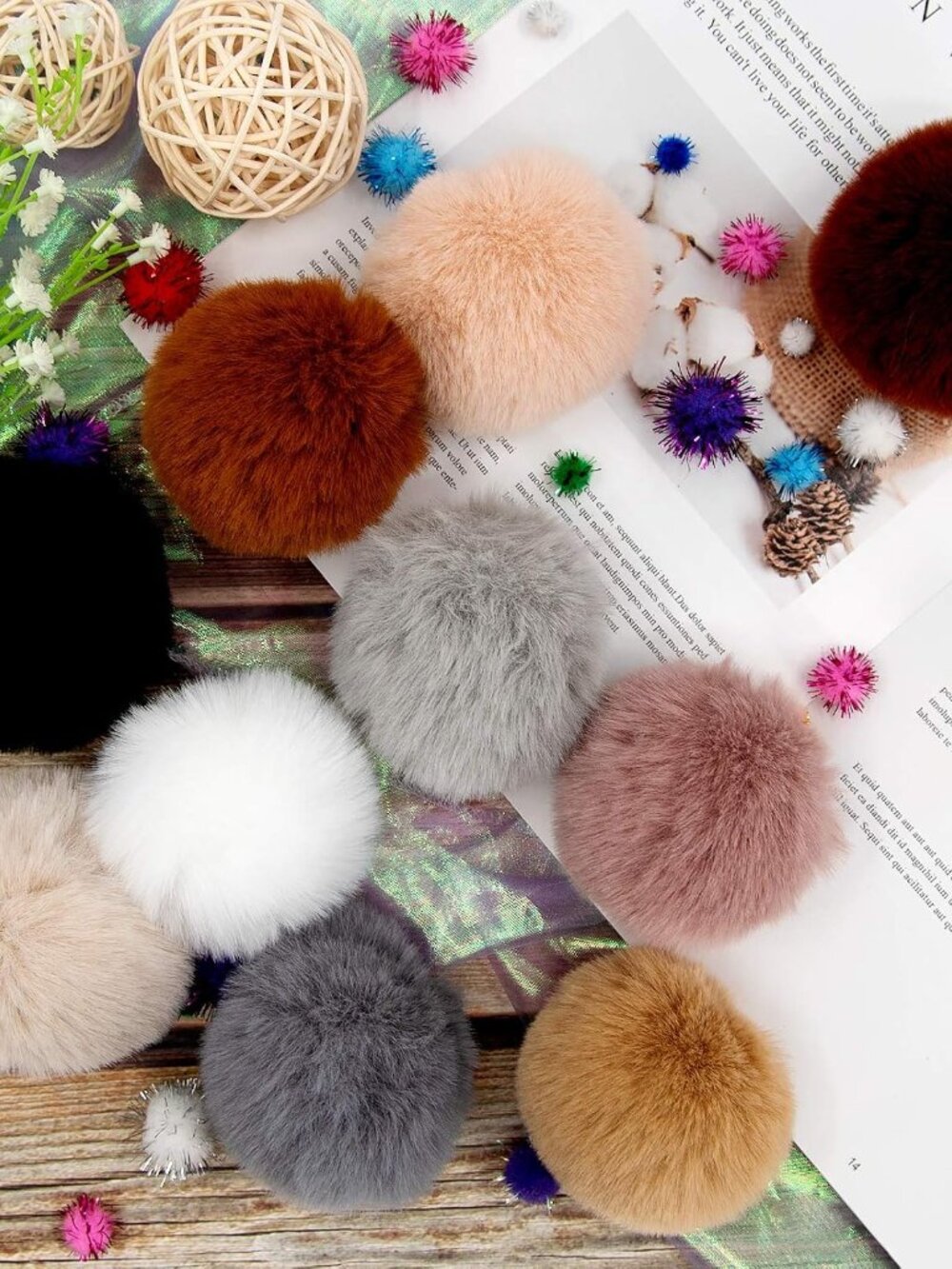 26 Pcs Faux Fur Pom Poms DIY Hat Pompom with Elastic Loop Soft Color - Picture 2 of 7